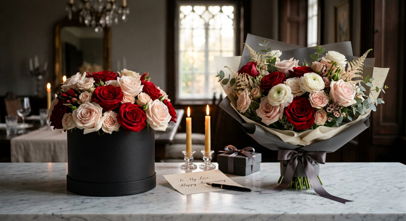 Bouquets vs Anniversary Flower Box Amman | Red Roses Flower