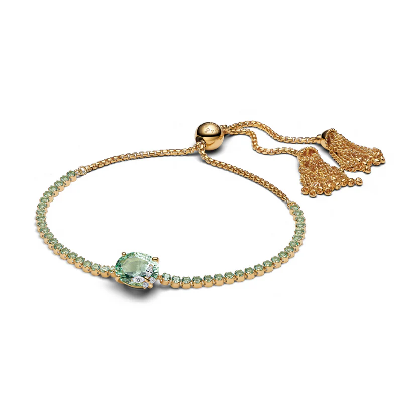 Butterfly gold-plated tennis bracelet with pastel green crystal